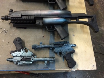 Here is a trio of sci-fi weapons we designed and created multiples of for an indie sci-fi series called Space Command.	