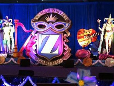 We created this 9 ft tall, dimensional sign for a Zimmer Global live presentation. 	