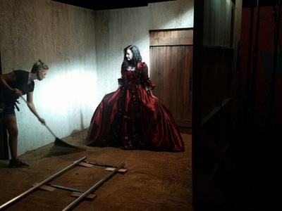 This a pop-up set of a dungeon room designed and fabricated on our insert stage with a dirt tarp floor for a music video.	