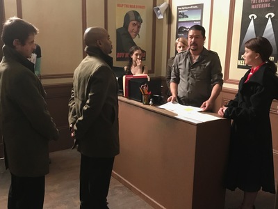 This is our pop-up set of Victorian trimmed walls flats shown here as a run down military distribution office.	